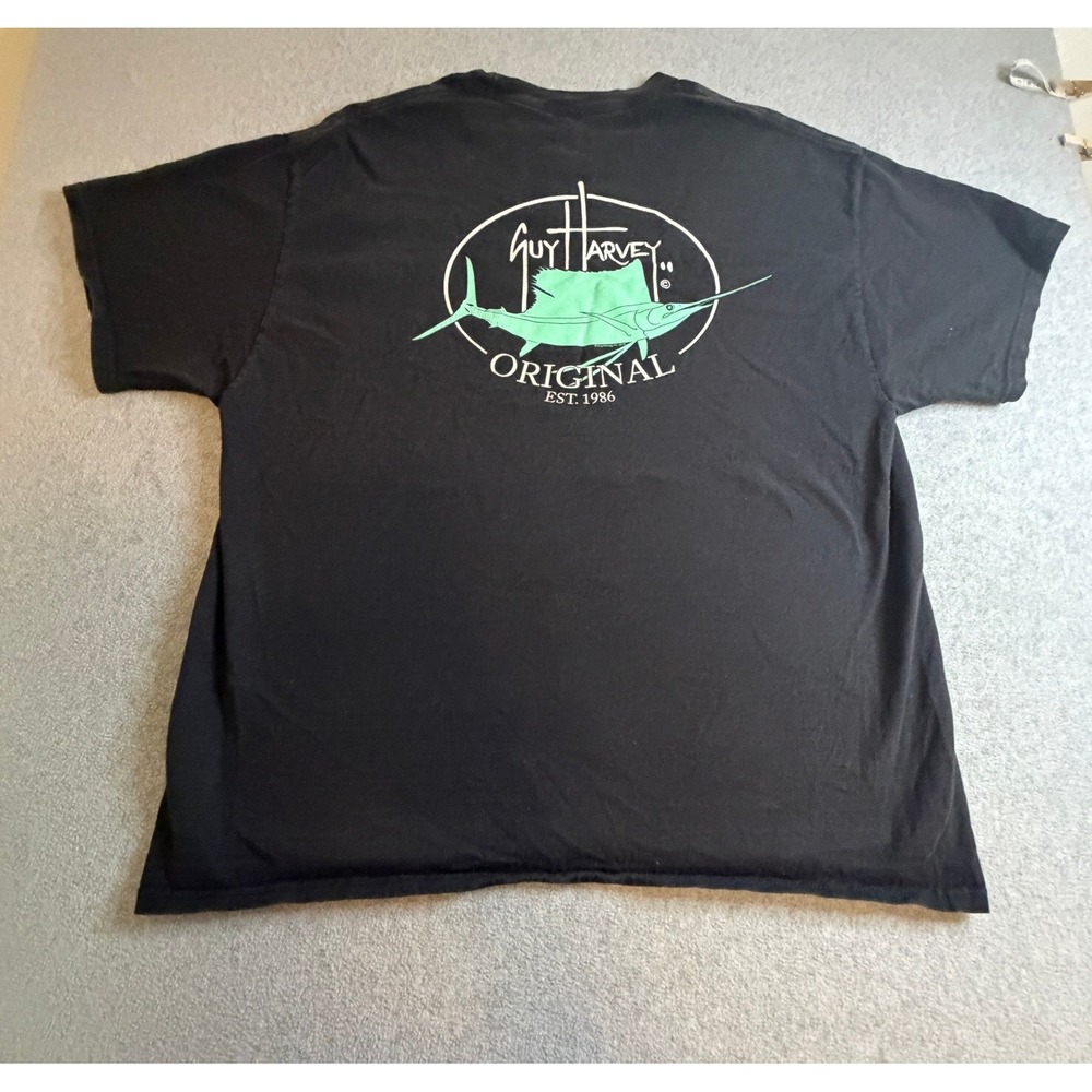 Guy Harvey Original Sailfish Pocket T-Shirt Mens XL Black AFTCO Fishing Tee